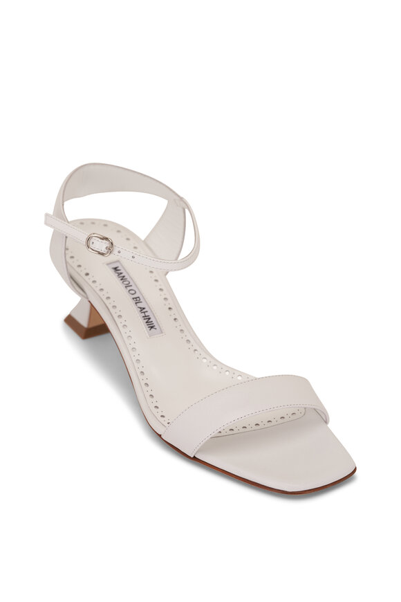 Manolo Blahnik Begasan White Leather Sandal, 50mm  