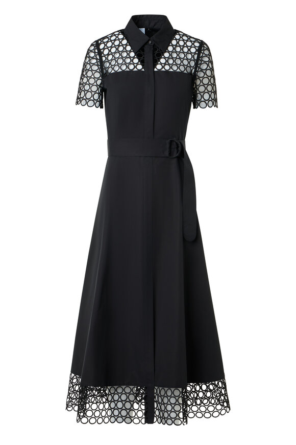 Akris Punto Black Dot Eyelet Midi Shirtdress