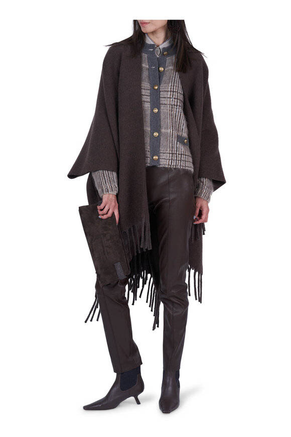Brunello Cucinelli Brown Wool & Cashmere Reversible Poncho - view 2