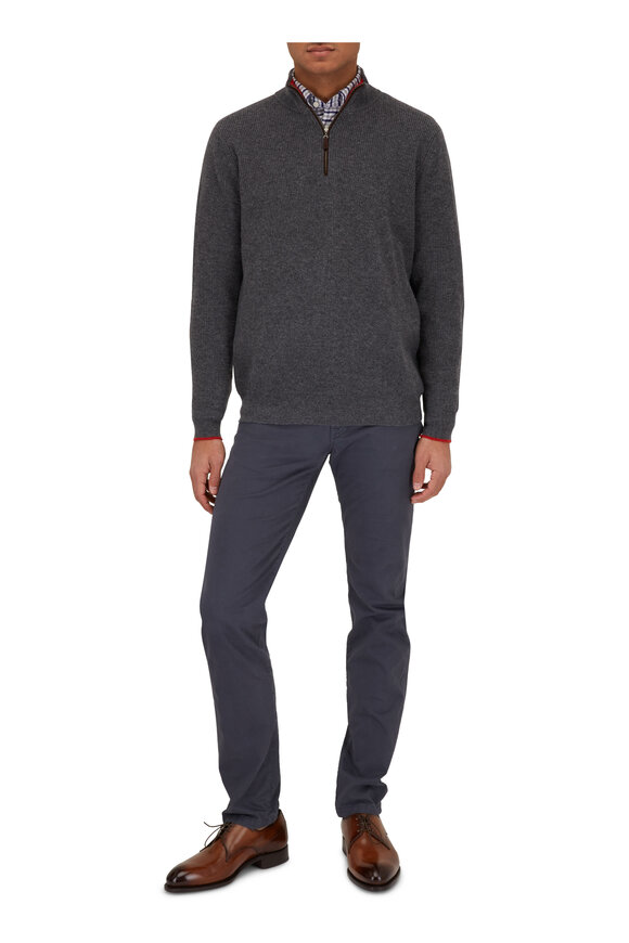 Kinross - Solid Gray Cashmere Quarter Zip Pullover