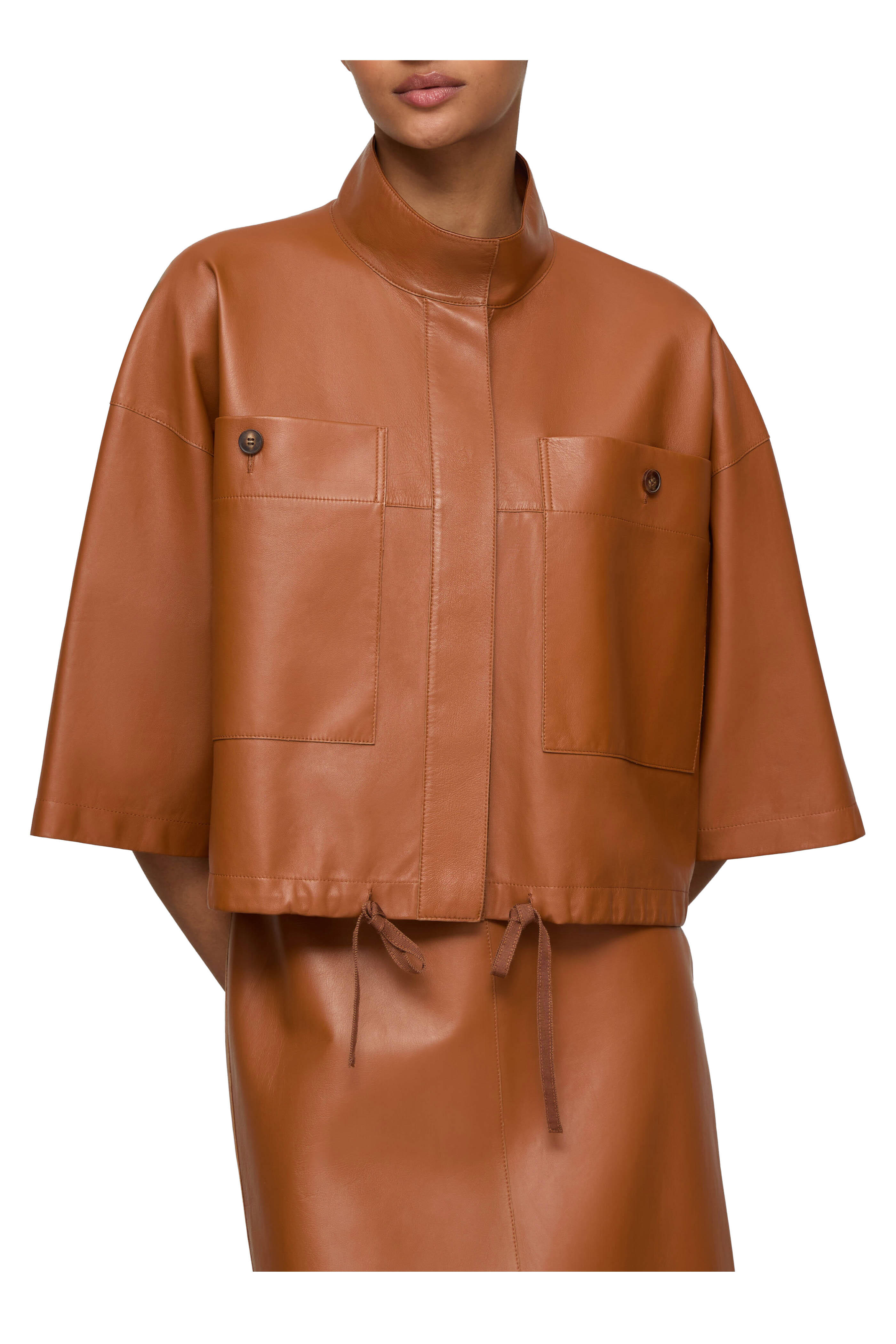 Lafayette 148 New York - Copper Leather Oversized Cropped Jacket