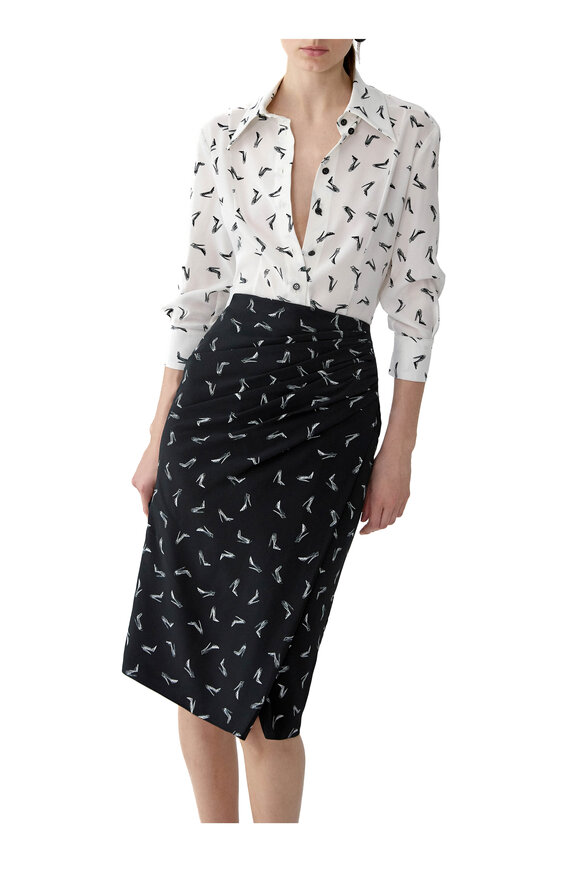 Carolina Herrera Good Girl Black & White Shoe Print Silk Skirt - view 4