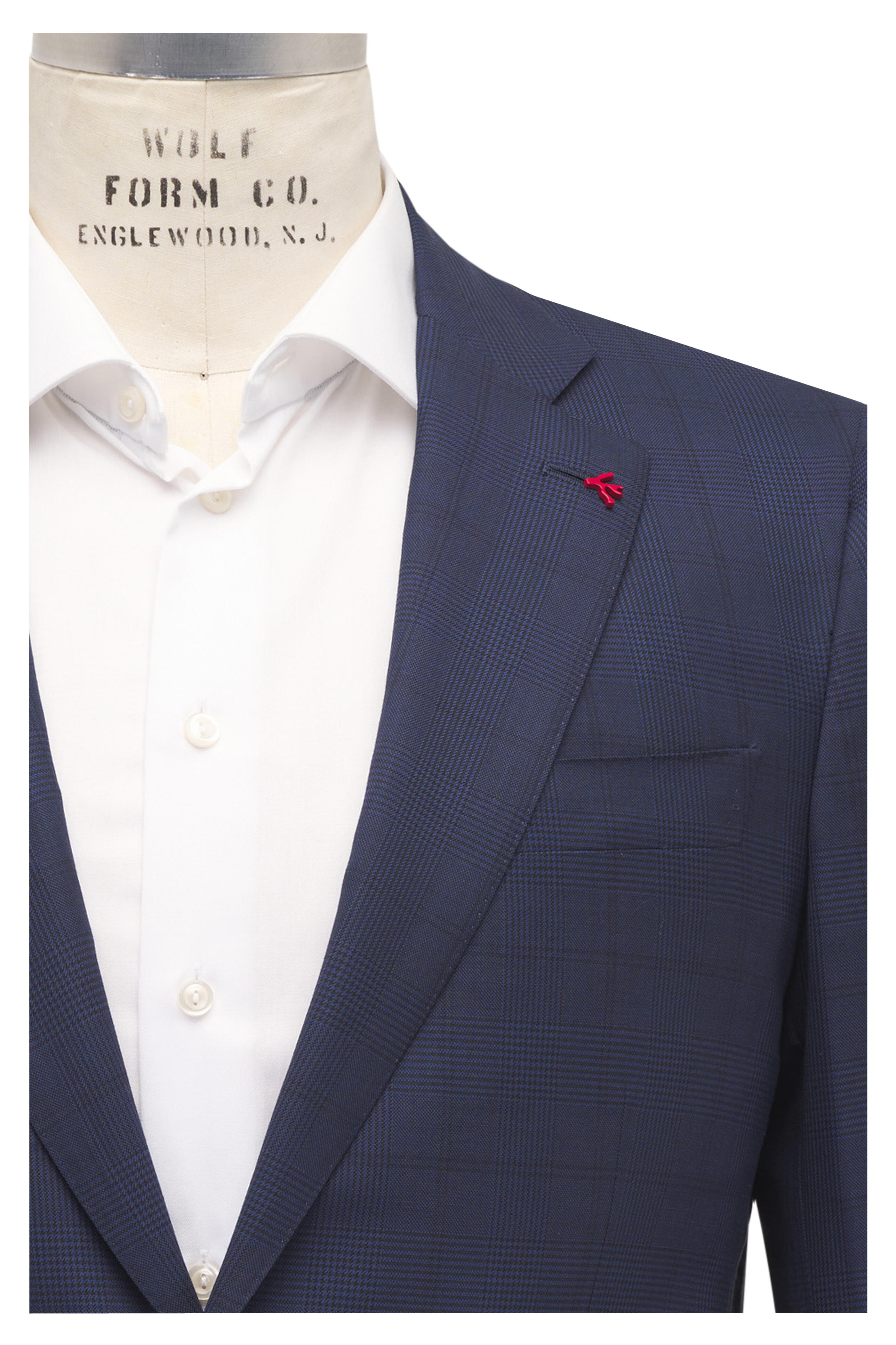 Isaia - Navy Blue Tonal Wool Plaid Suit