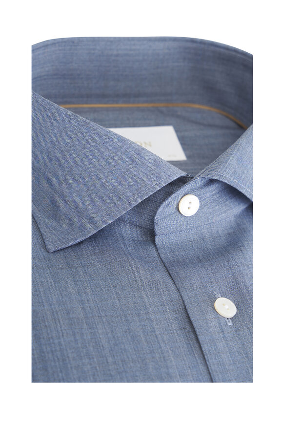 Eton Dark Blue Solid Wool Dress Shirt - view 2