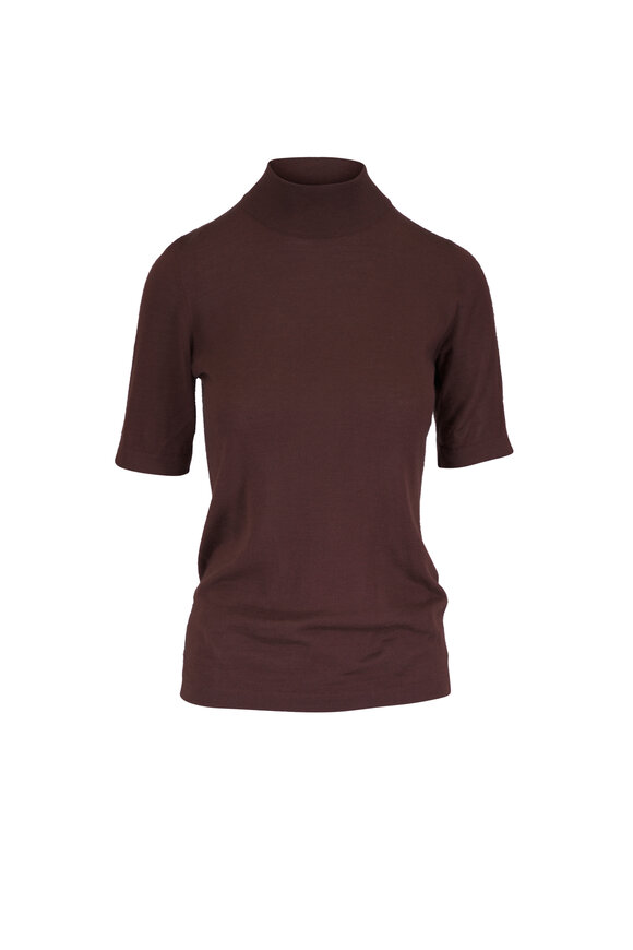 Brunello Cucinelli Chocolate Cashmere & Silk Mock Neck Sweater - view 1