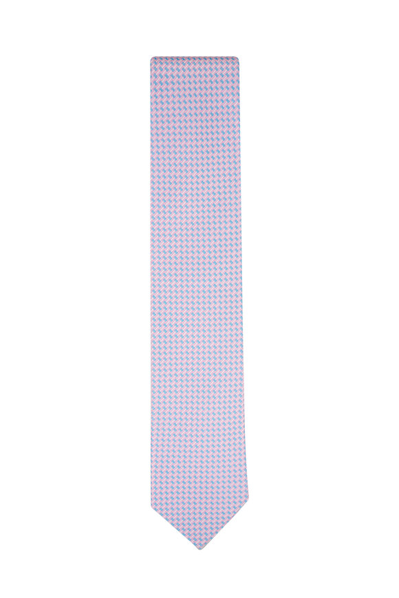 Eton Pink & Blue Geometric Print Silk Necktie 