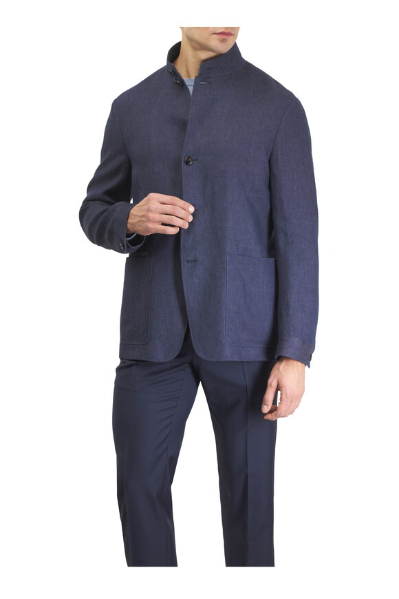 Zegna Il Conte Osai Dark Navy Linen Jacket - view 2