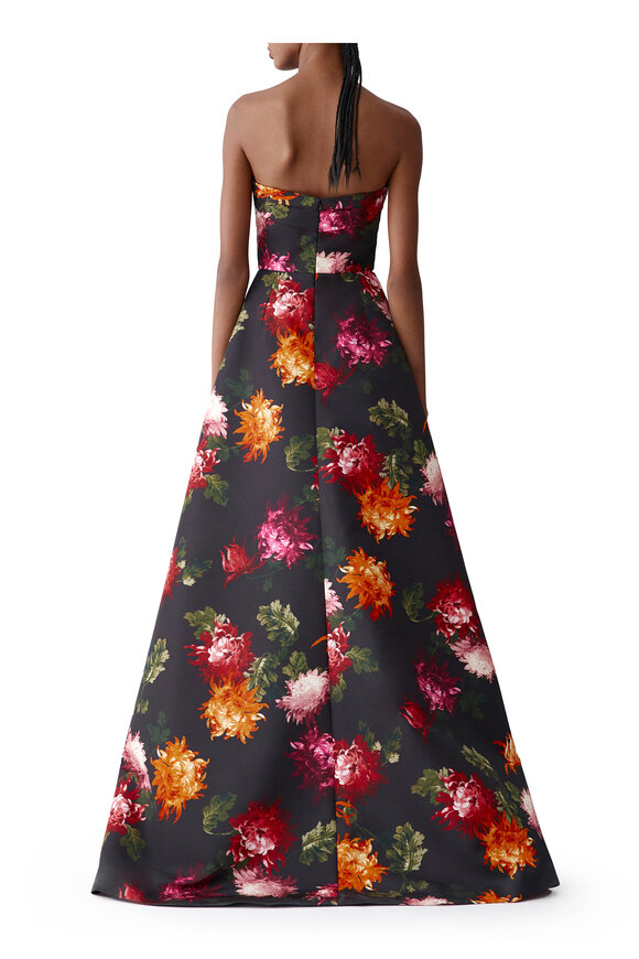 Carolina Herrera Strapless A Line Black Multi Floral Gown - view 3