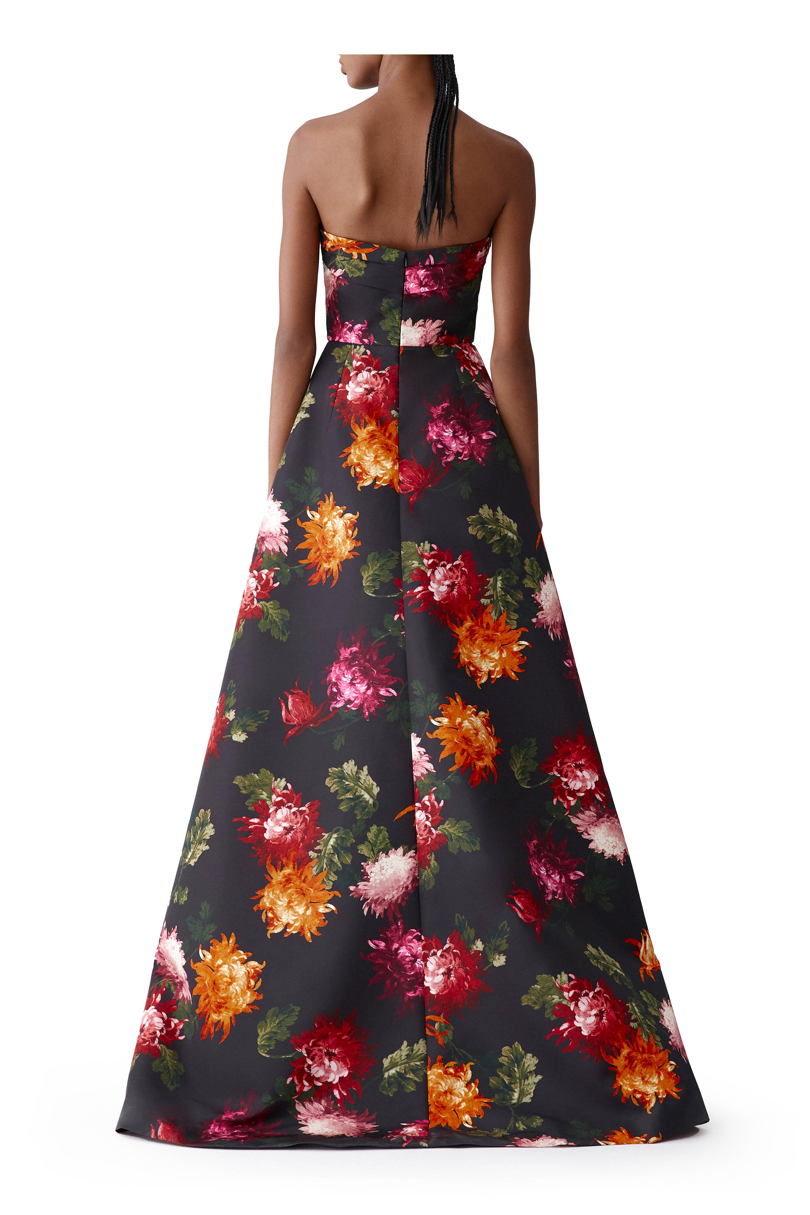Carolina Herrera - Strapless A Line Black Multi Floral Gown