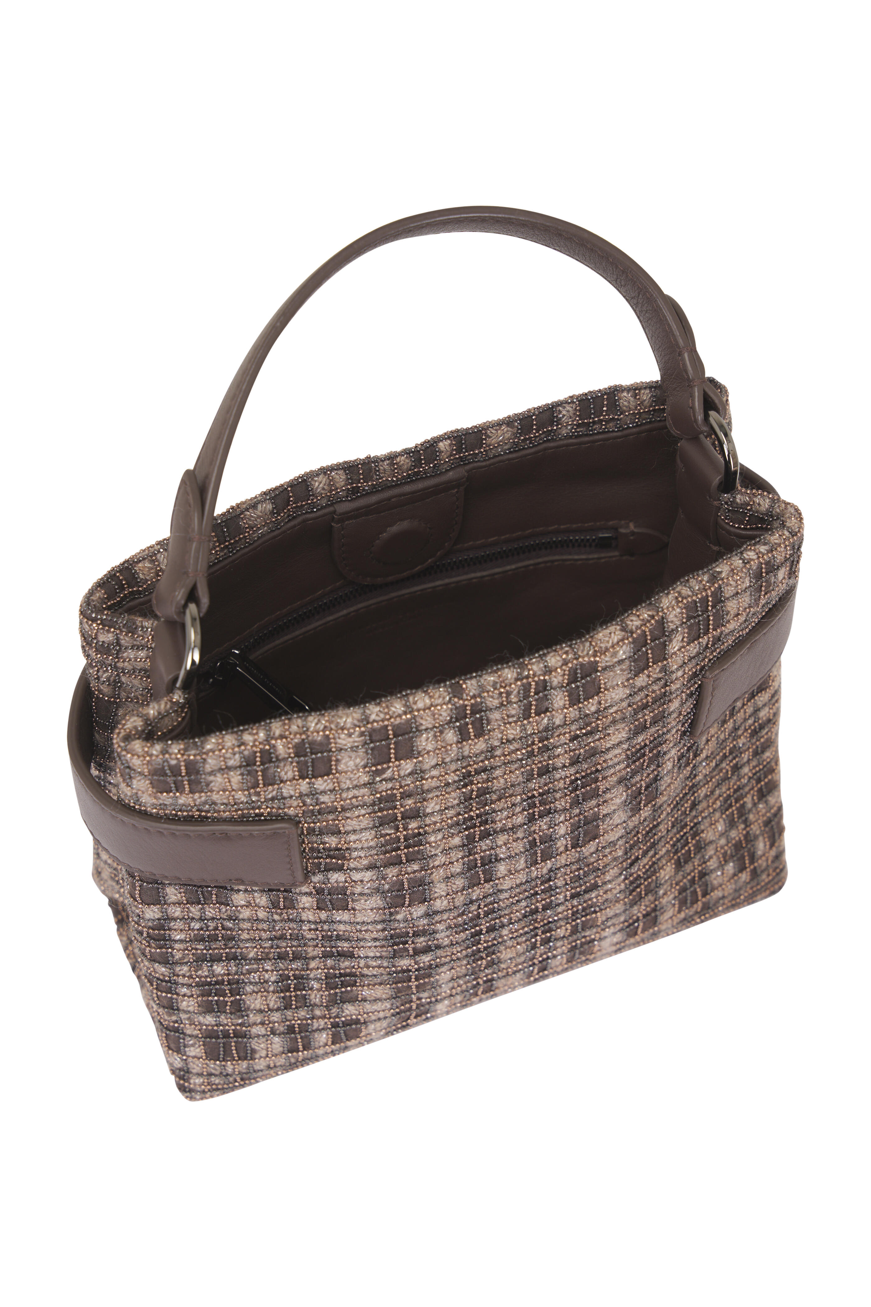 Brunello Cucinelli - Small Monile Check Embroidery Top Handle Tote - view 7