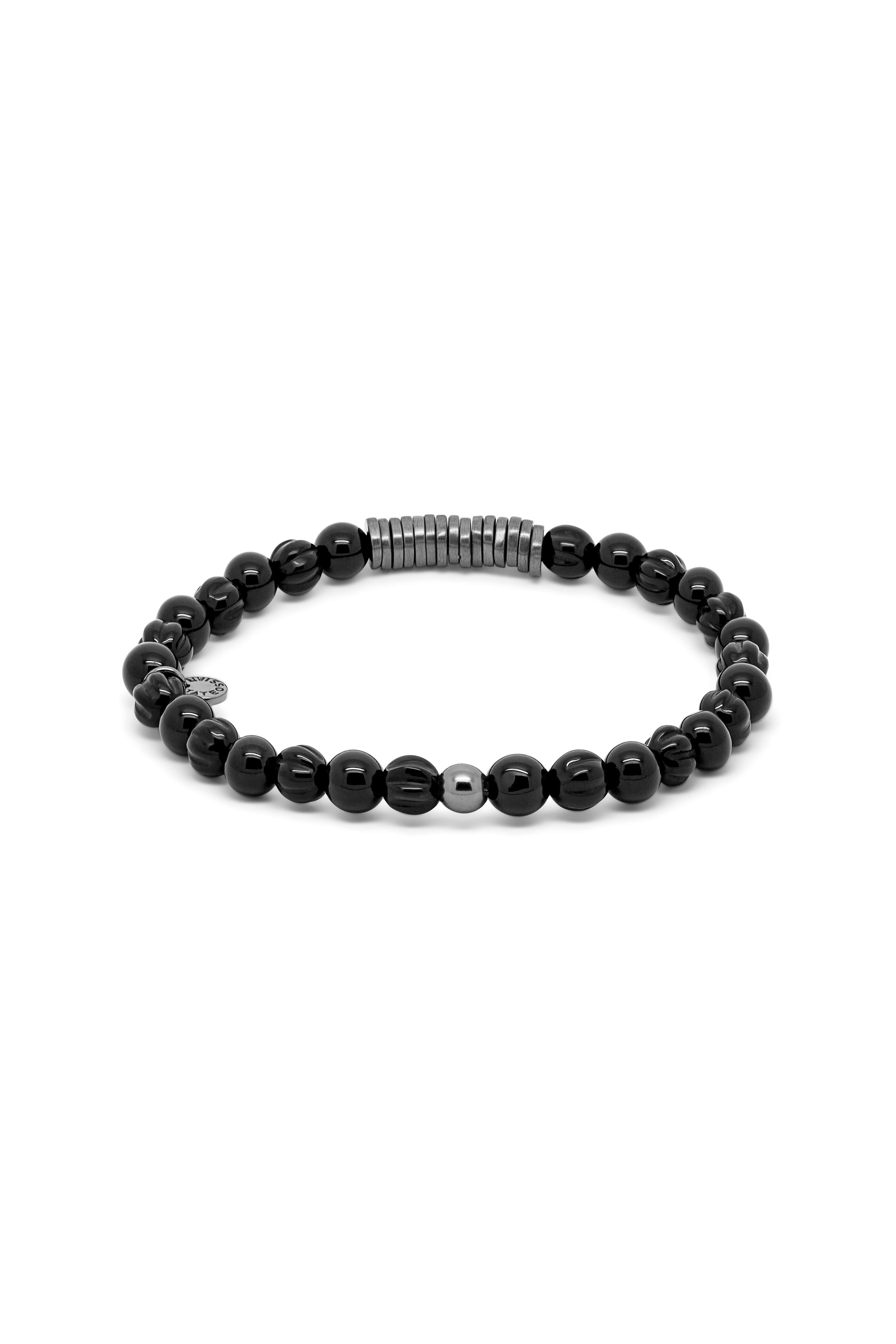 Tateossian - Black Agate & Rhodium Disc Stretch Bracelet