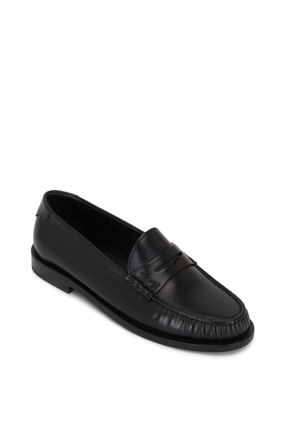 Saint Laurent - Black Leather Moc Toe Penny Loafer