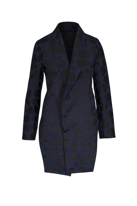 Moncler - Navy Blue Peplum Hem Denim Jacket | Mitchell Stores