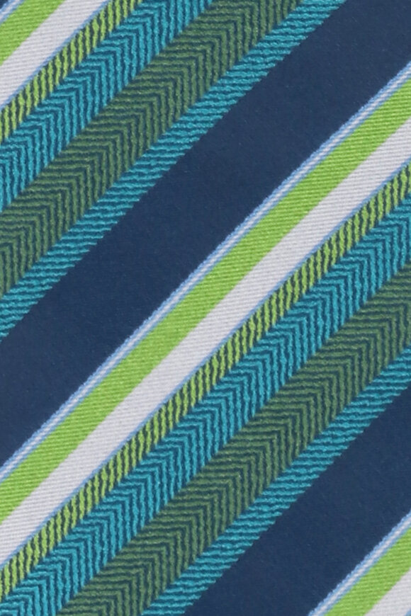 Kiton Blue & Green Stripe Silk Necktie - view 2