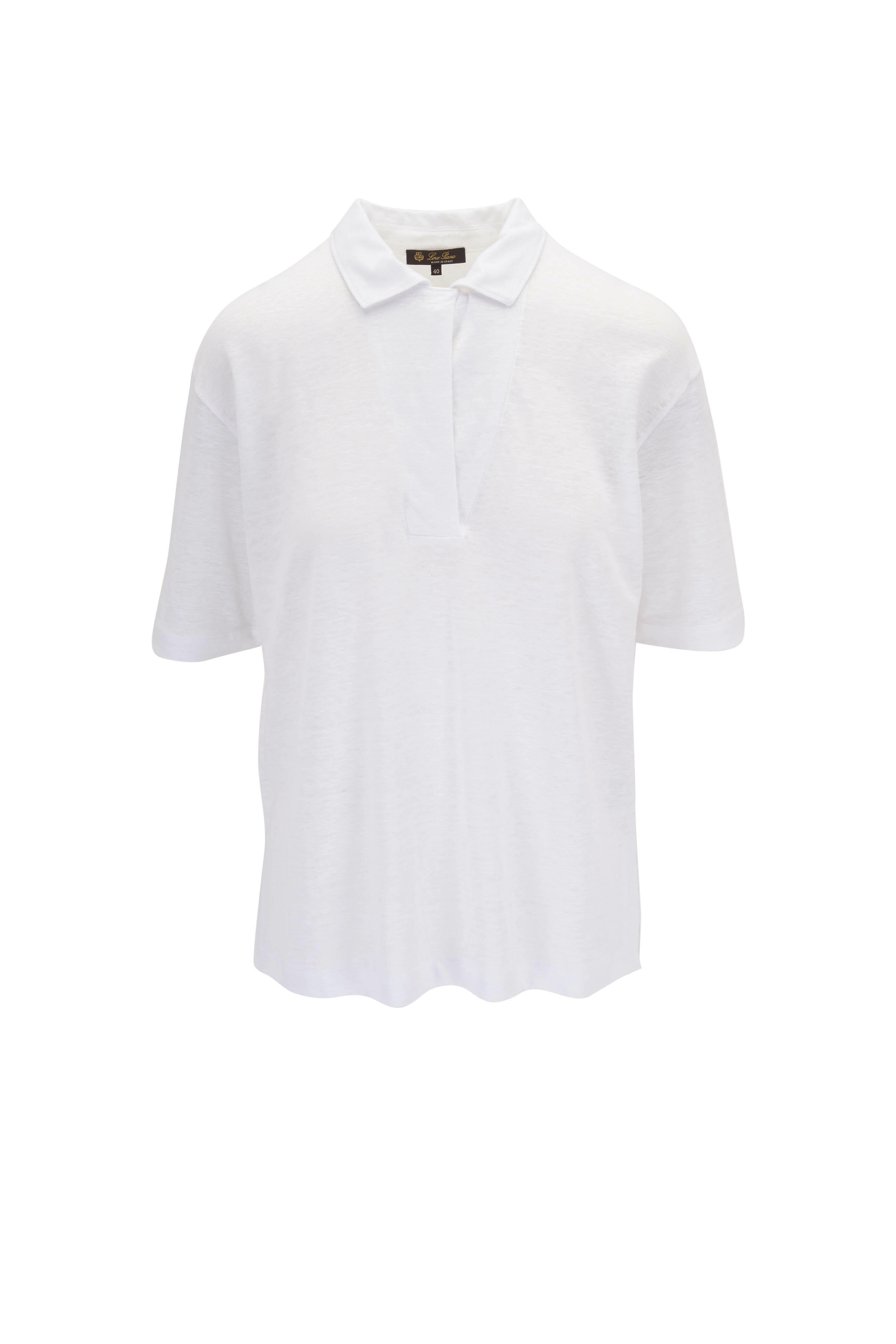 Loro Piana - White Linen Short Sleeve Split Neck Polo