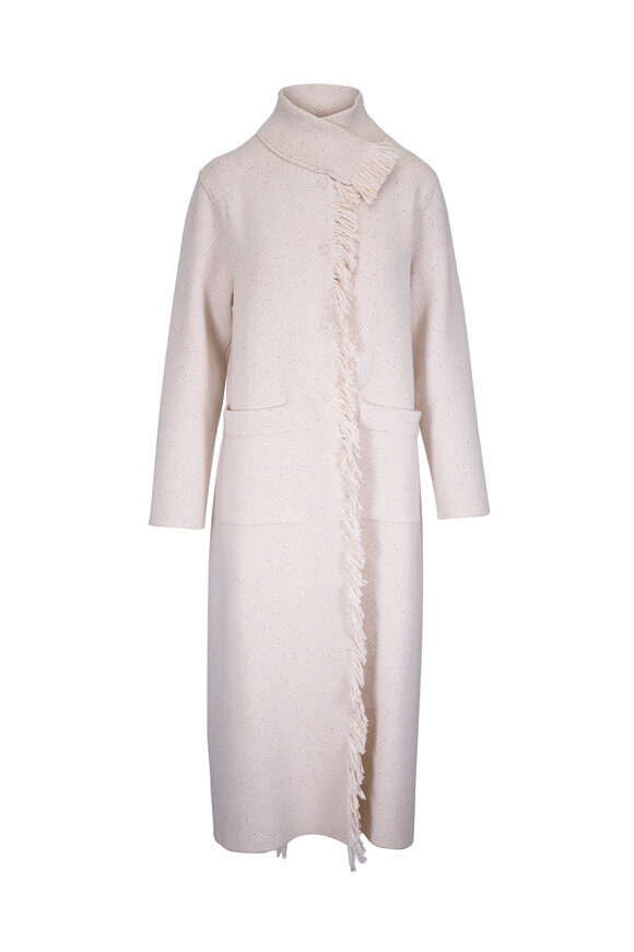 D.Exterior Fringe Cream Button Front Long Coat