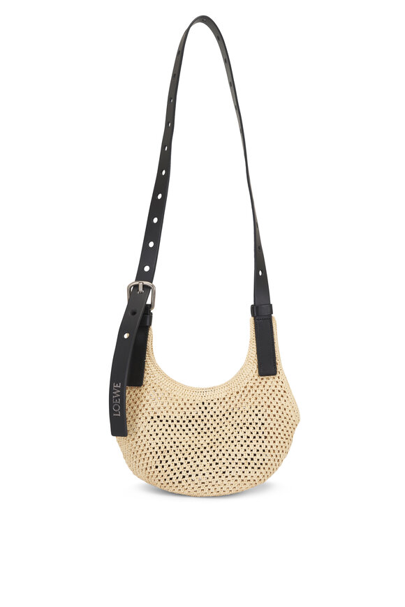 Loewe Mini Punch Hole Raffia & Leather Hobo Bag