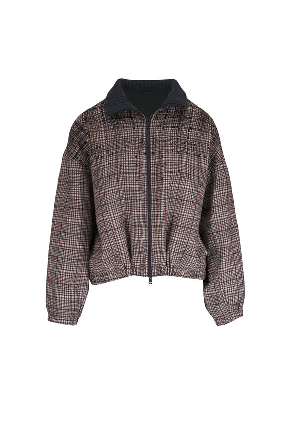 Brunello Cucinelli Brown Check Sequin Detailed Jacket - view 1