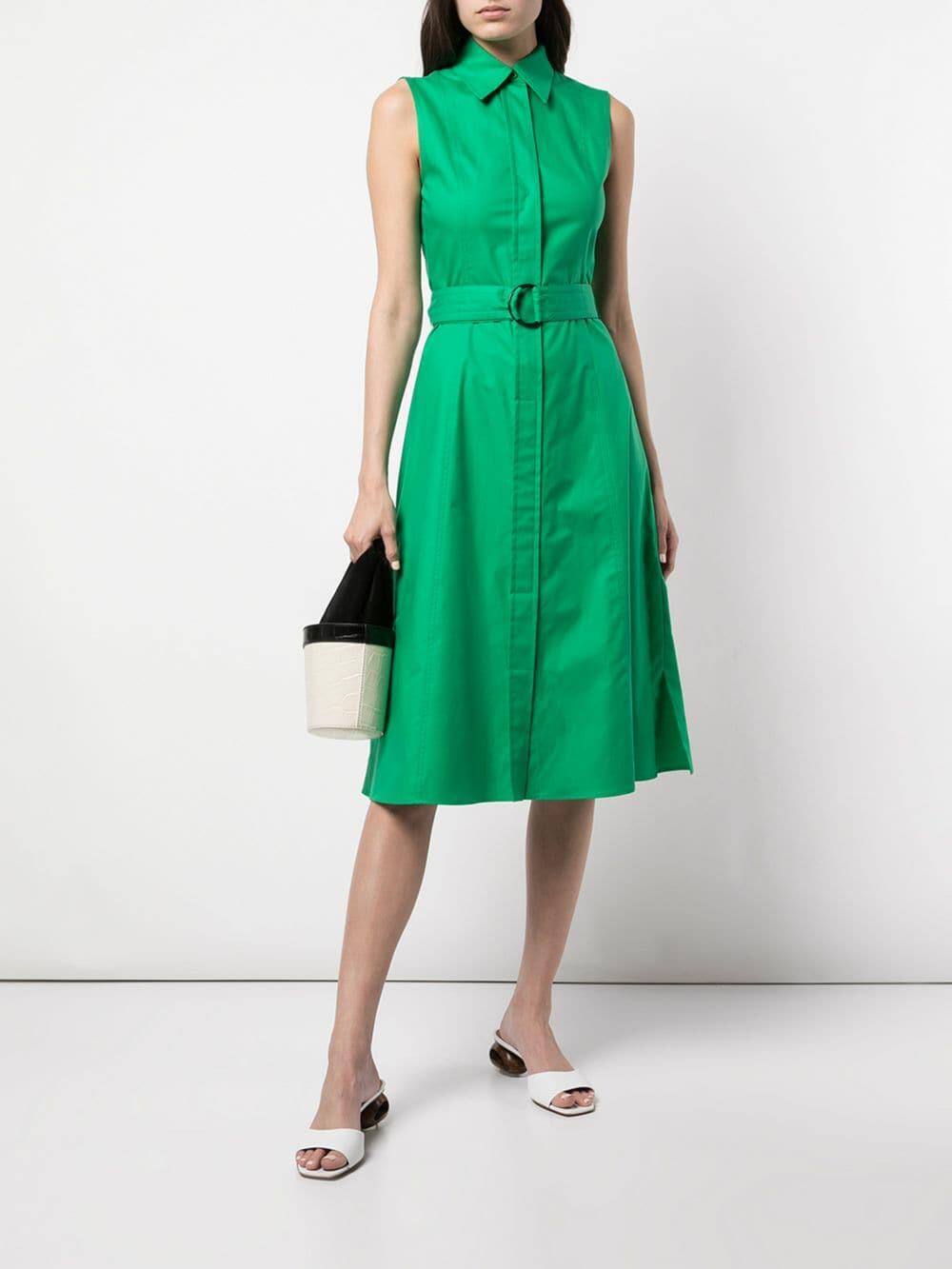 Akris Punto - Emerald Green Stretch Poplin Belted Shirtdress
