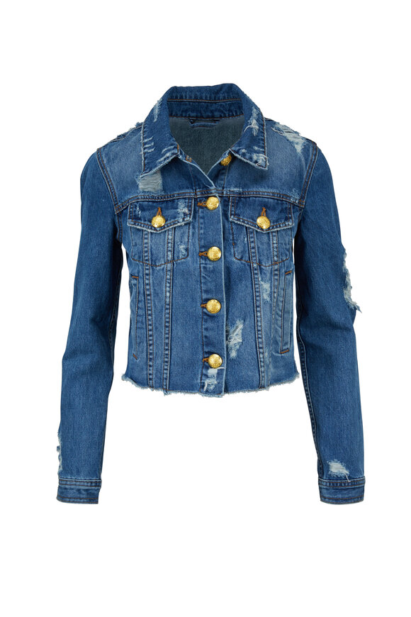 Veronica Beard - Cara Medium Wash Distressed Jean Jacket