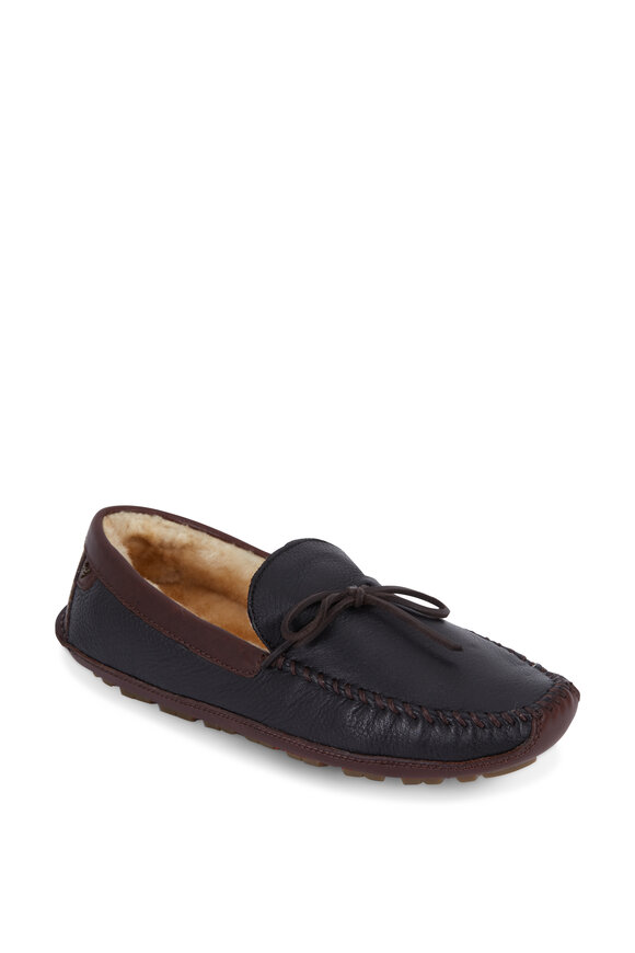 Trask - Polson Black Elk Leather Shearling Lined Slipper