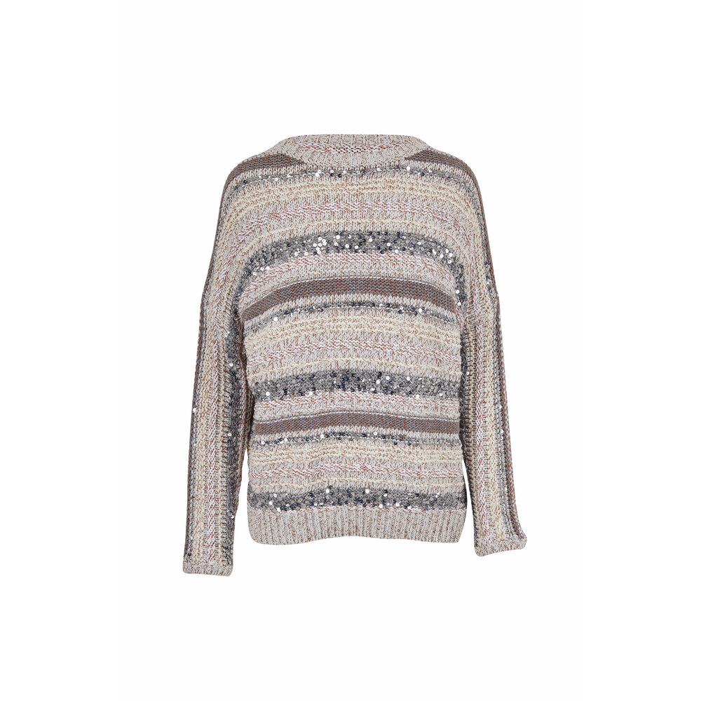 Brunello Cucinelli - Pearl Cotton Paillette Stripe Sweater