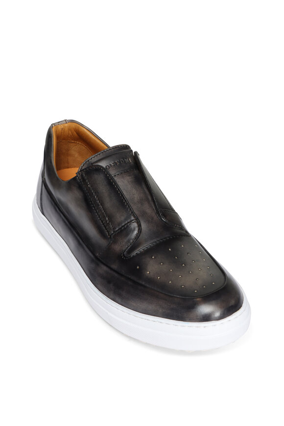 Bontoni Vincente Dark Gray Leather Slip On Sneakers