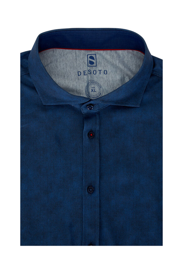 Desoto - Navy Blue Mini Dot Performance Sport Shirt