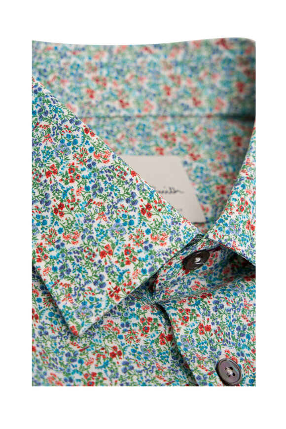 Paul Smith - Blue Multicolor Floral Print Dress Shirt 