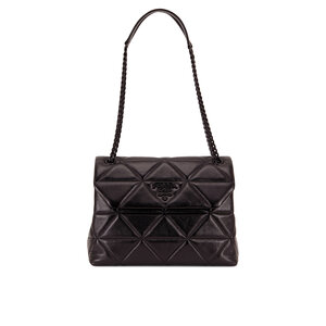 【PRADA】QUILTED CHAIN SHOULDER BAG Prada Quilted Tessuto Nylon Chain Black Convertible Shoulder