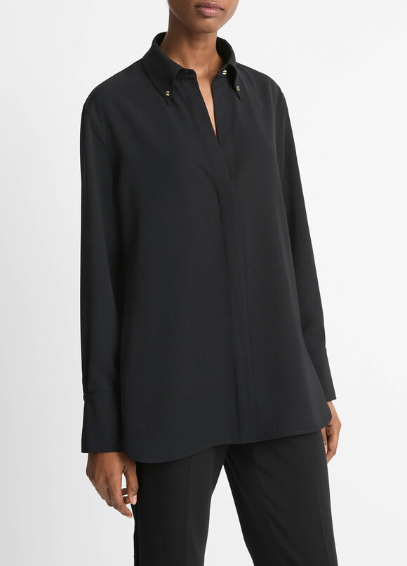 Vince - Black Embellished Point Collar Shirt