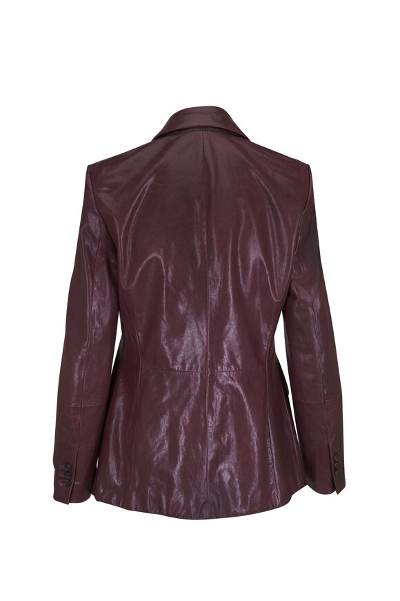 Brunello Cucinelli Dark Red Leather Single Breasted Blazer - view 4
