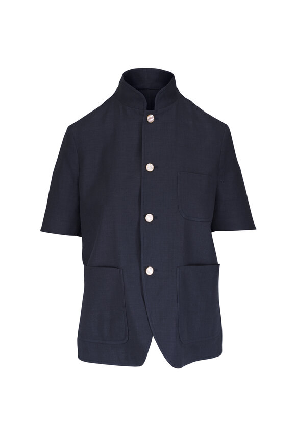 Loro Piana Spagna Mini Navy Blue Linen & Wool Jacket