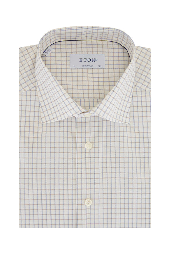 Eton - Light Brown & Blue Check Cotton Dress Shirt