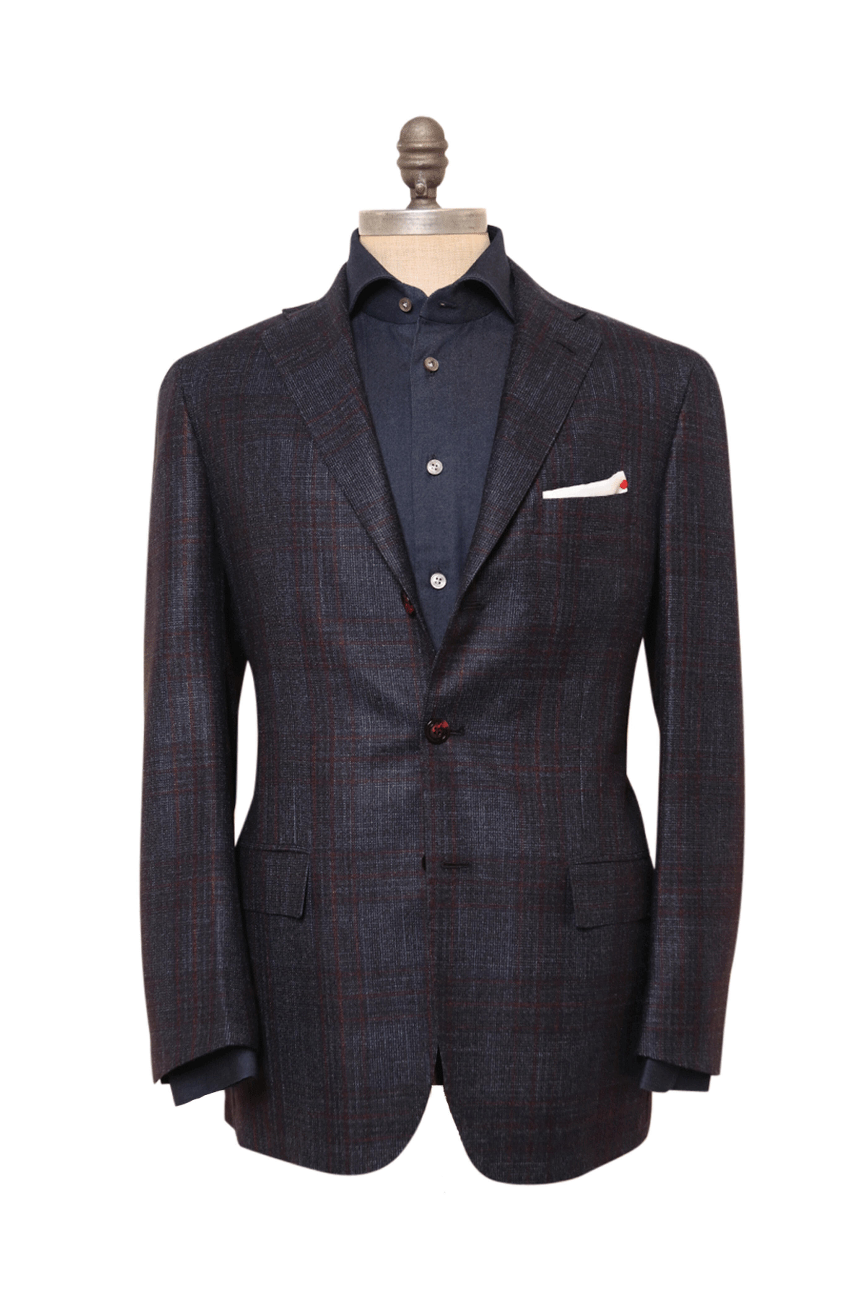 Kiton - Navy and Burgandy Windowpane Sportcoat