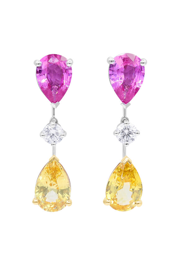Oscar Heyman Gold Platinum Pink & Yellow Sapphire Earrings