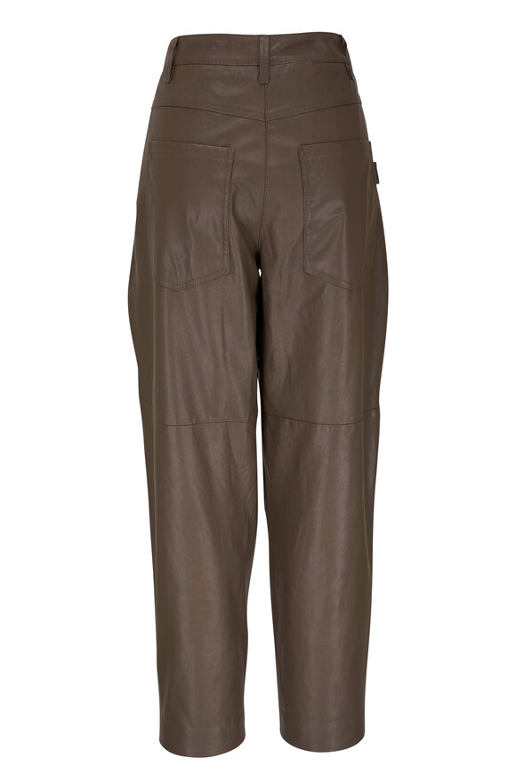 Brunello Cucinelli - Mudd Leather Front Pleated Pant 