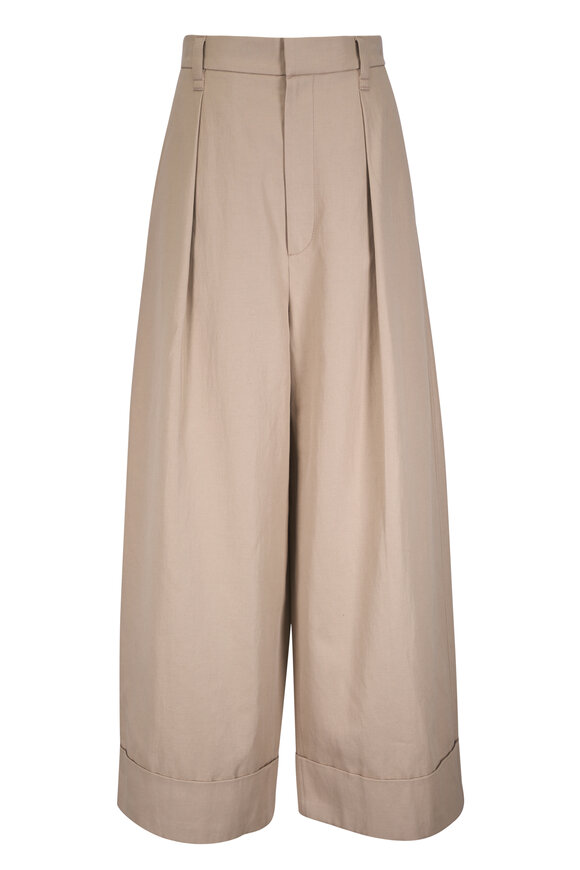 Brunello Cucinelli Khaki Sant Pleated Cuff Wide Leg Pant