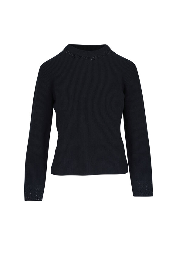 Kinross Black Cashmere Crystal Trim Sweater