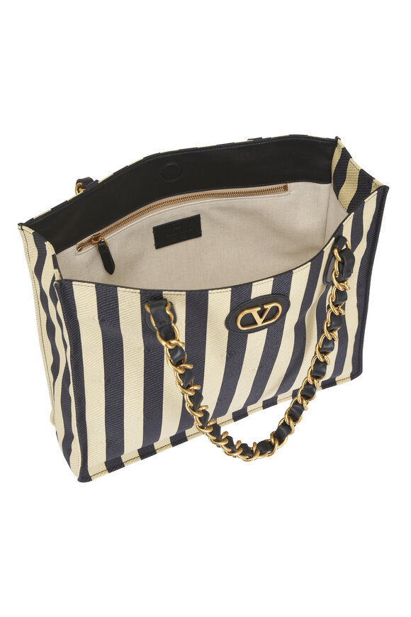 Valentino Garavani Tess Black & Ivory Jacquard Stripe Chain Tote - view 5