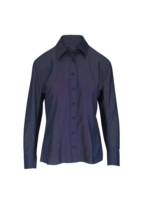Akris Fitted Blue Button-Up Shirt - view 1