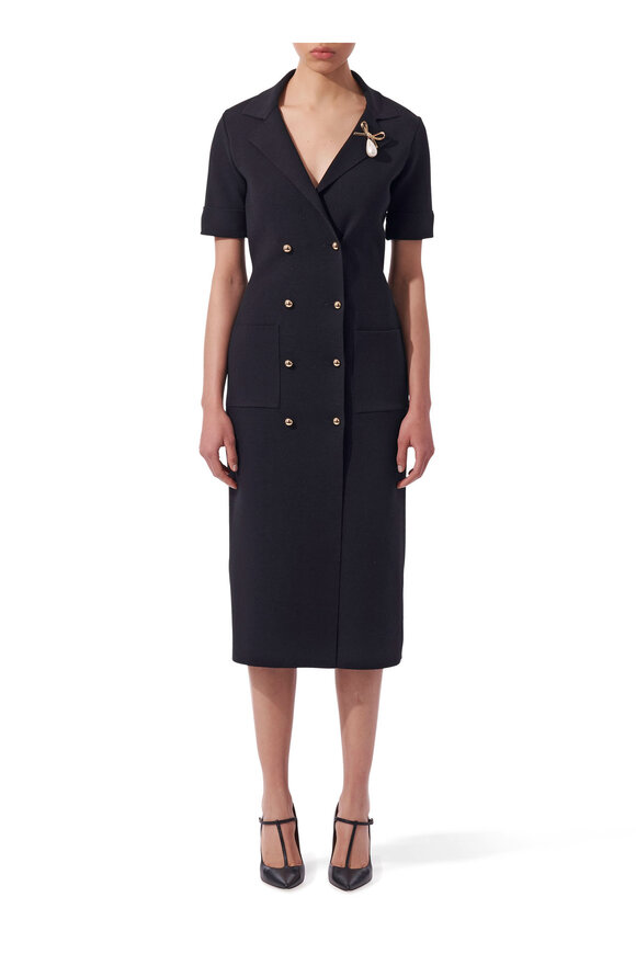 Carolina Herrera - Double Breasted Black Knit Midi Dress