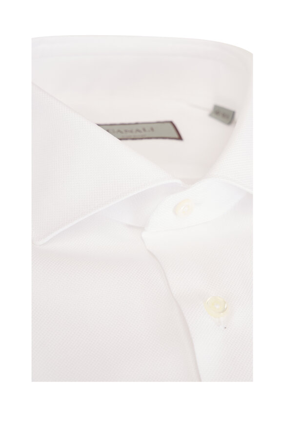 Canali Solid White Cotton Dress Shirt - view 2