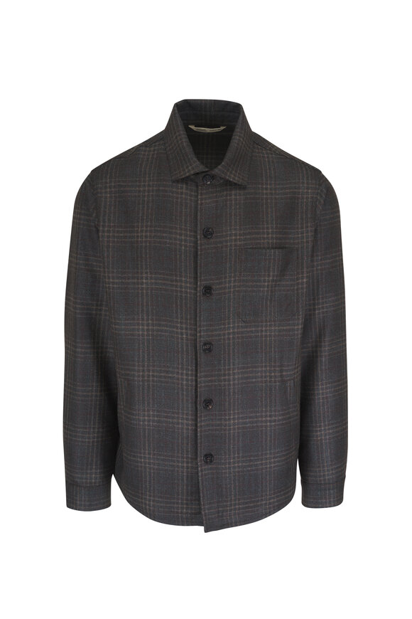 Maurizio Baldassari Dark Brown Plaid Wool, Silk & Cashmere Overshirt - view 1