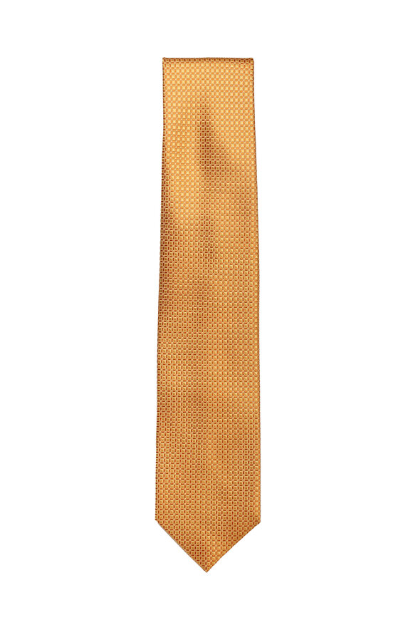 Dolce Punta Gold Textured Micro Check Silk Necktie