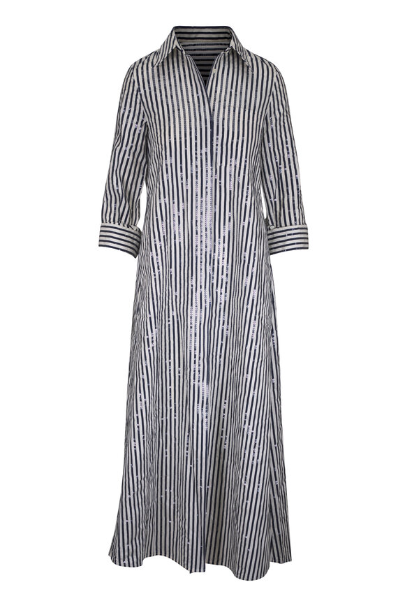 TWP Jenny's Indigo & White Stripe Sequin Gown