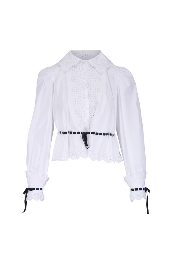 Valentino Embroidered Tied White Cotton Poplin Shirt