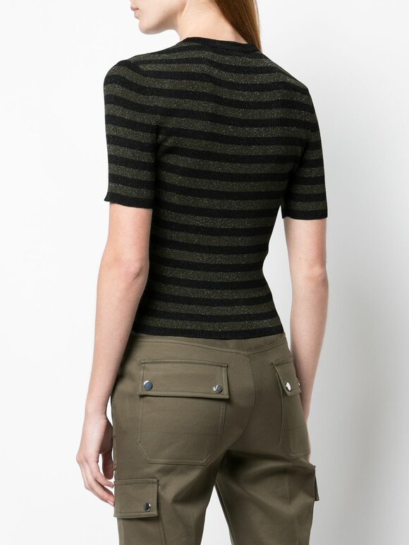 Michael Kors Collection - Black & Spruce Metallic Striped Knit T-Shirt