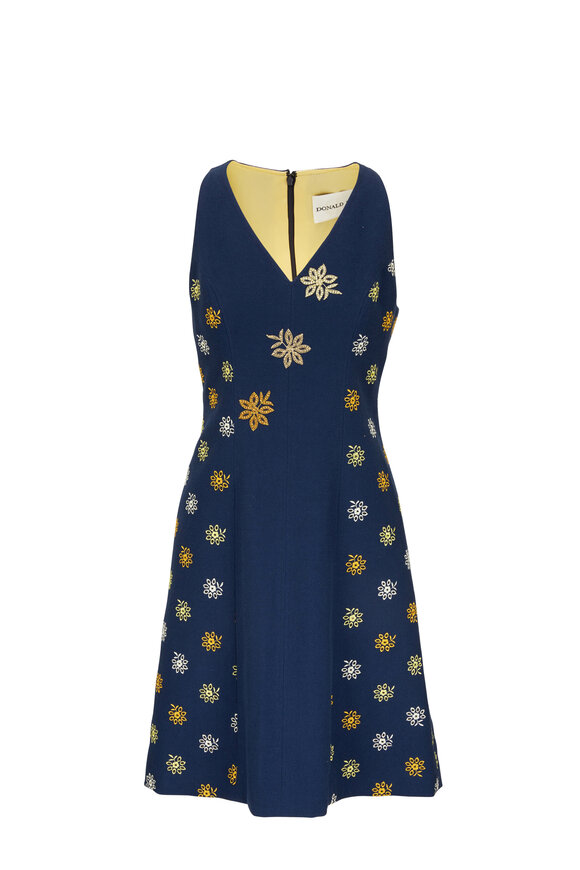 Donald Deal - Navy Cotton Embroidered Sleeveless Dress
