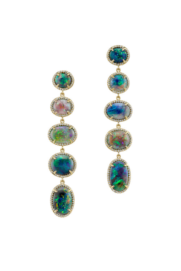 Irene Neuwirth - Yellow Gold Lightning Ridge Opal Diamond Earrings